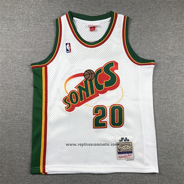 Camiseta Nino Seattle SuperSonics Gary Payton #20 Historic Retro Blanco